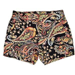 New York & Company Black and Yellow Paisley Stretch Shorts